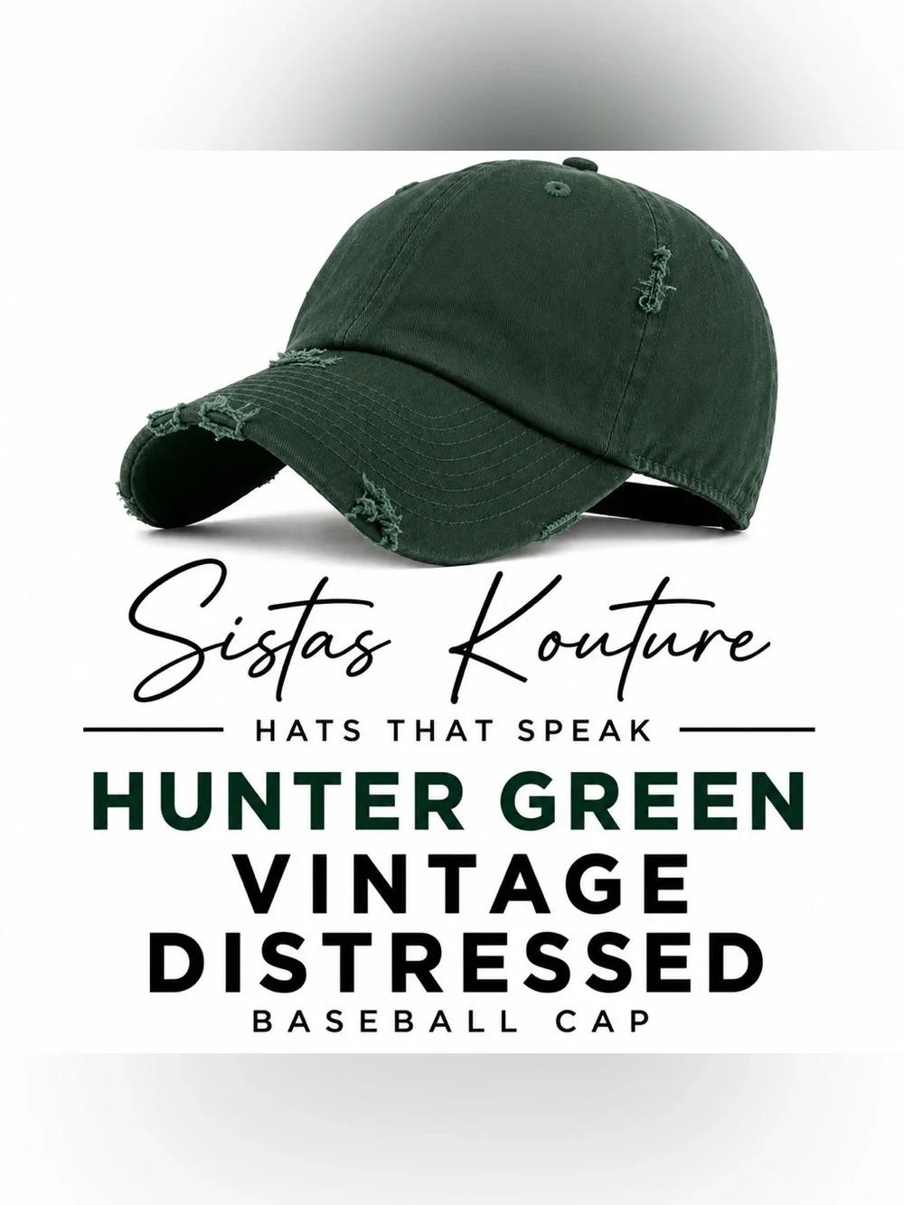Women's Distressed Baseball Cap - Olive Green